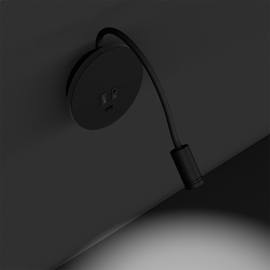 LED Flexibele wandlamp BASE 1xLED/8W+1xLED/2W/230V zwart/zilver