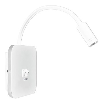 LED flexibele wandlamp met USB BASE LED/8W + LED/2W/230V wit