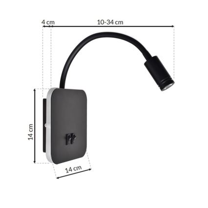 LED Flexible wall petit lampe BASE 1xLED/8W+1xLED/2W/230V noir/argent