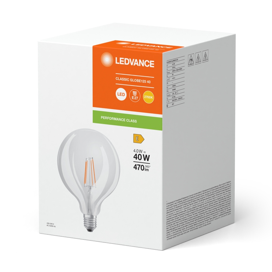LED-gloeilamp GLOBE CLASSIC FILAMENT G125 E27/4W/230V 2700K - Ledvance