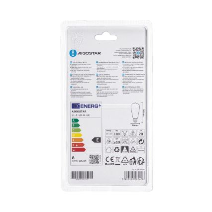 LED-gloeilamp ST64 E27/8W/230V 6500K - Aigostar