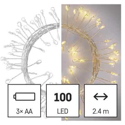 LED  guirlande 100xLED/3xAA 2,7m blanc chaud