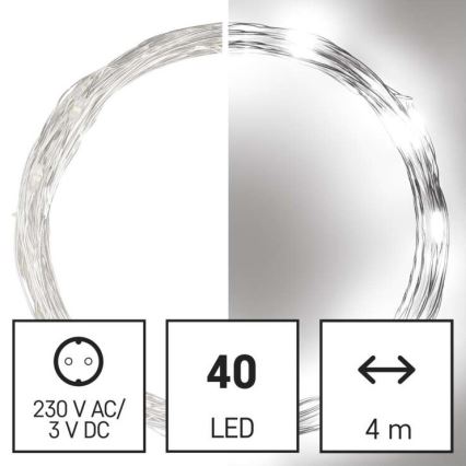 LED guirlande extérieure 40xLED/9m IP44 blanc froid