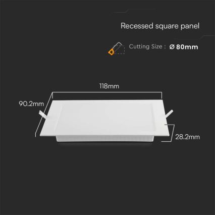 LED Hang plafondverlichting LED/3W/230V 9x9 cm 6500K wit