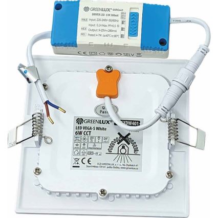 LED Hang plafondverlichting VEGA LED/6W/230V 2900/3900/5800K 12,5x12,5 cm wit