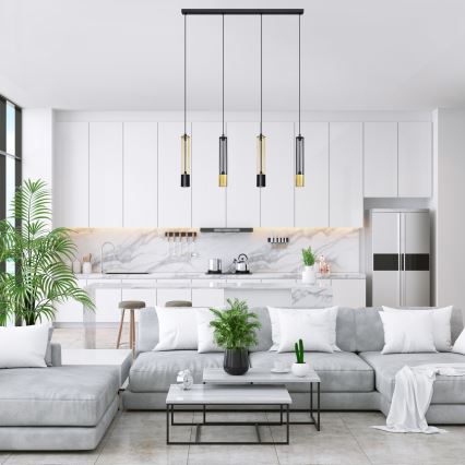 LED Hanglamp aan een koord BARS 4xGU10/4,8W/230V zwart/gouden