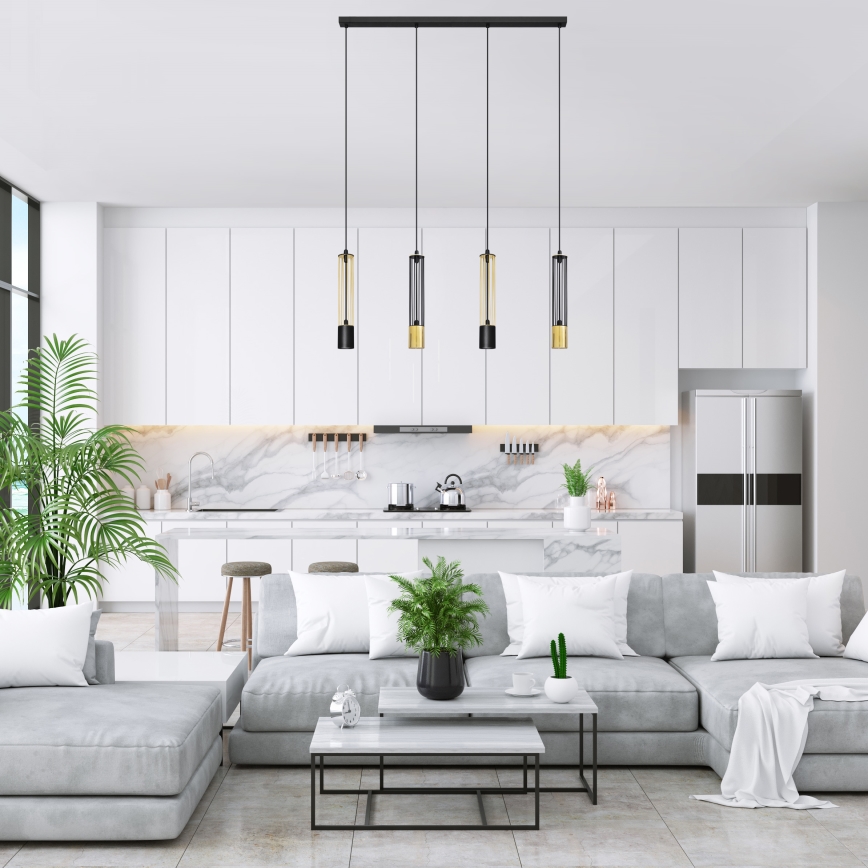 LED Hanglamp aan een koord BARS 4xGU10/4,8W/230V zwart/gouden