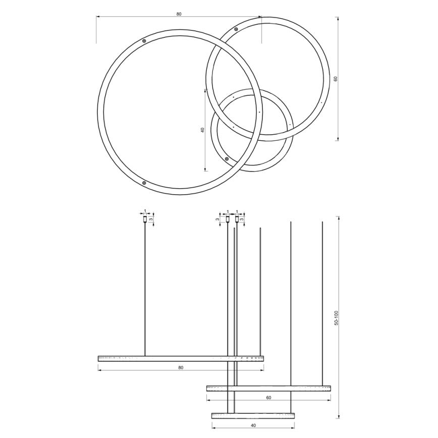 LED Hanglamp aan een koord GALAXIA LED/85W/230V zwart