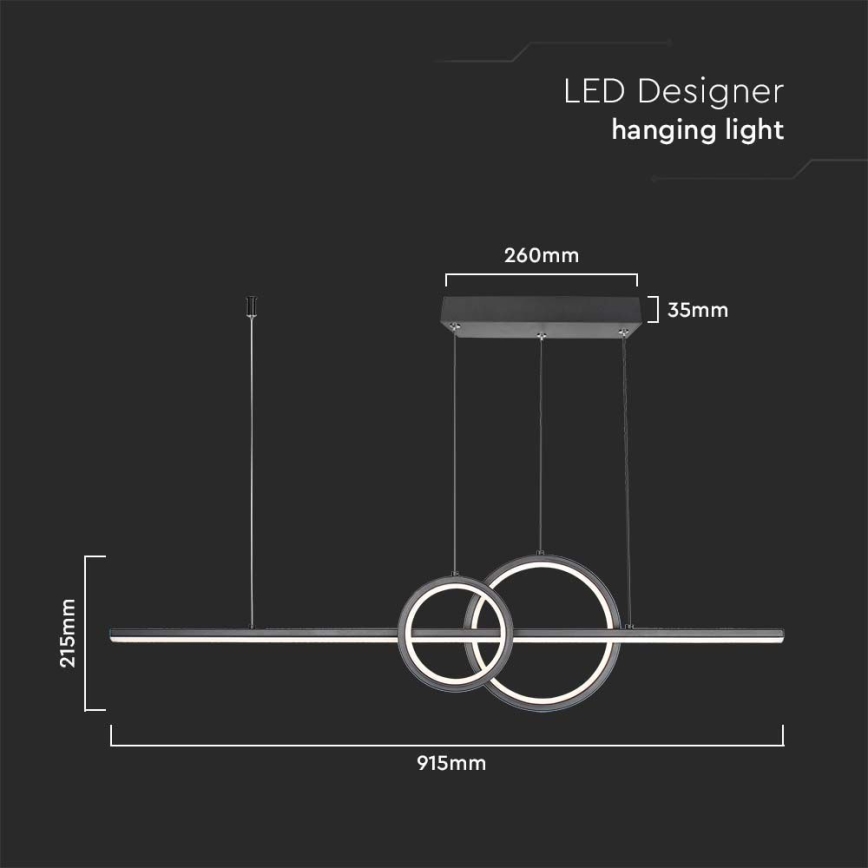 LED Hanglamp aan een koord LED/15W/230V 4000K 80 cm zwart