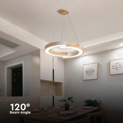 LED Hanglamp aan een koord LED/32W/230V 3000K wit/hout