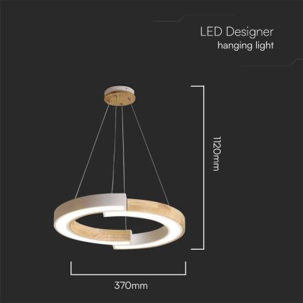 LED Hanglamp aan een koord LED/32W/230V 3000K wit/hout