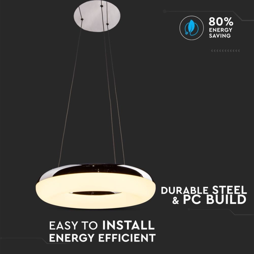 LED Hanglamp aan een koord LED/40W/230V 3000K diameter 40 cm glanzend chroom