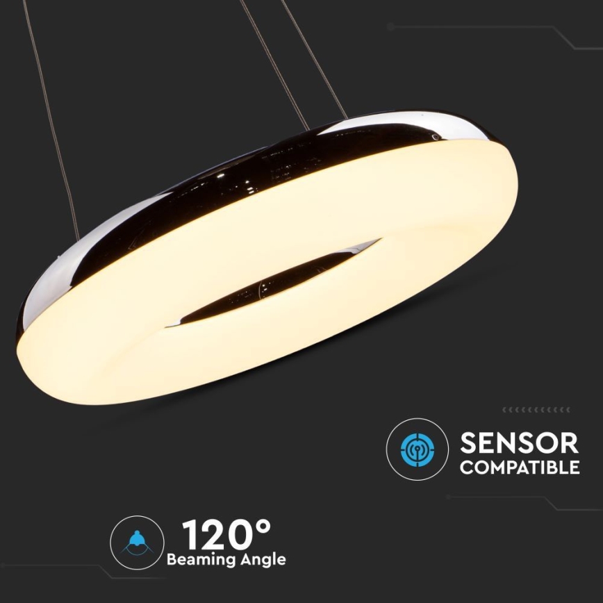 LED Hanglamp aan een koord LED/40W/230V 3000K diameter 40 cm glanzend chroom