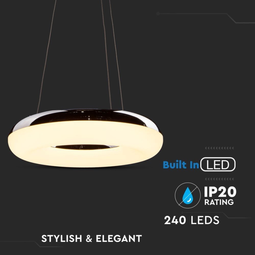 LED Hanglamp aan een koord LED/40W/230V 3000K diameter 40 cm glanzend chroom