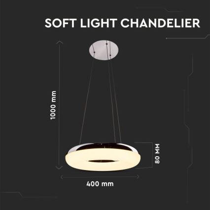 LED Hanglamp aan een koord LED/40W/230V 3000K diameter 40 cm glanzend chroom