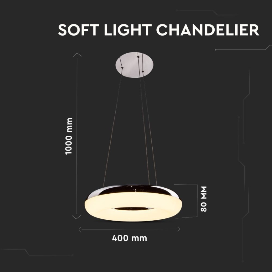 LED Hanglamp aan een koord LED/40W/230V 3000K diameter 40 cm glanzend chroom
