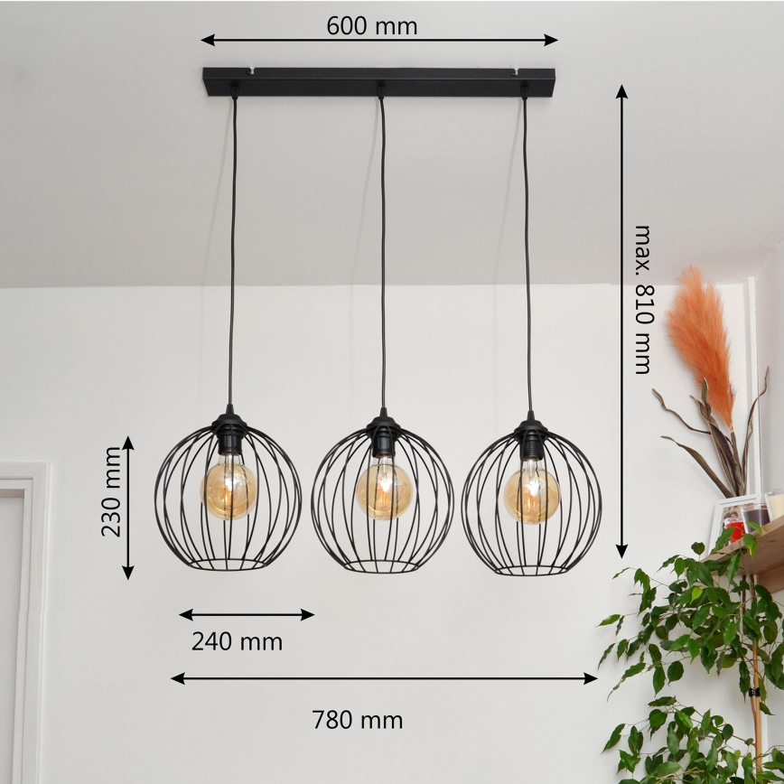 LED Hanglamp aan een koord MERCURE 3xE27/15W/230V