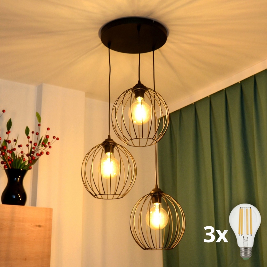 LED Hanglamp aan een koord MERCURE 3xE27/15W/230V ø 50 cm zwart