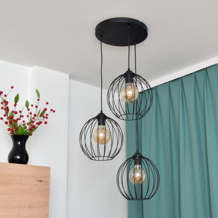 LED Hanglamp aan een koord MERCURE 3xE27/15W/230V ø 50 cm zwart
