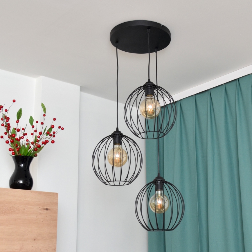 LED Hanglamp aan een koord MERCURE 3xE27/15W/230V ø 50 cm zwart