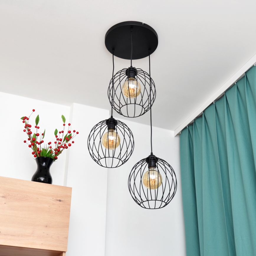LED Hanglamp aan een koord MERCURE 3xE27/15W/230V ø 50 cm zwart