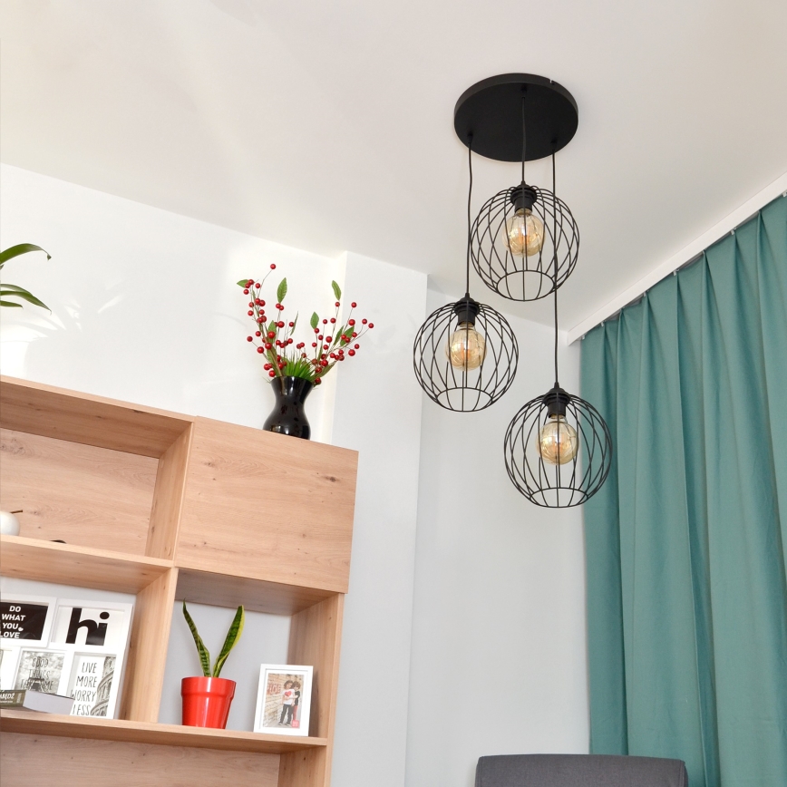 LED Hanglamp aan een koord MERCURE 3xE27/15W/230V ø 50 cm zwart