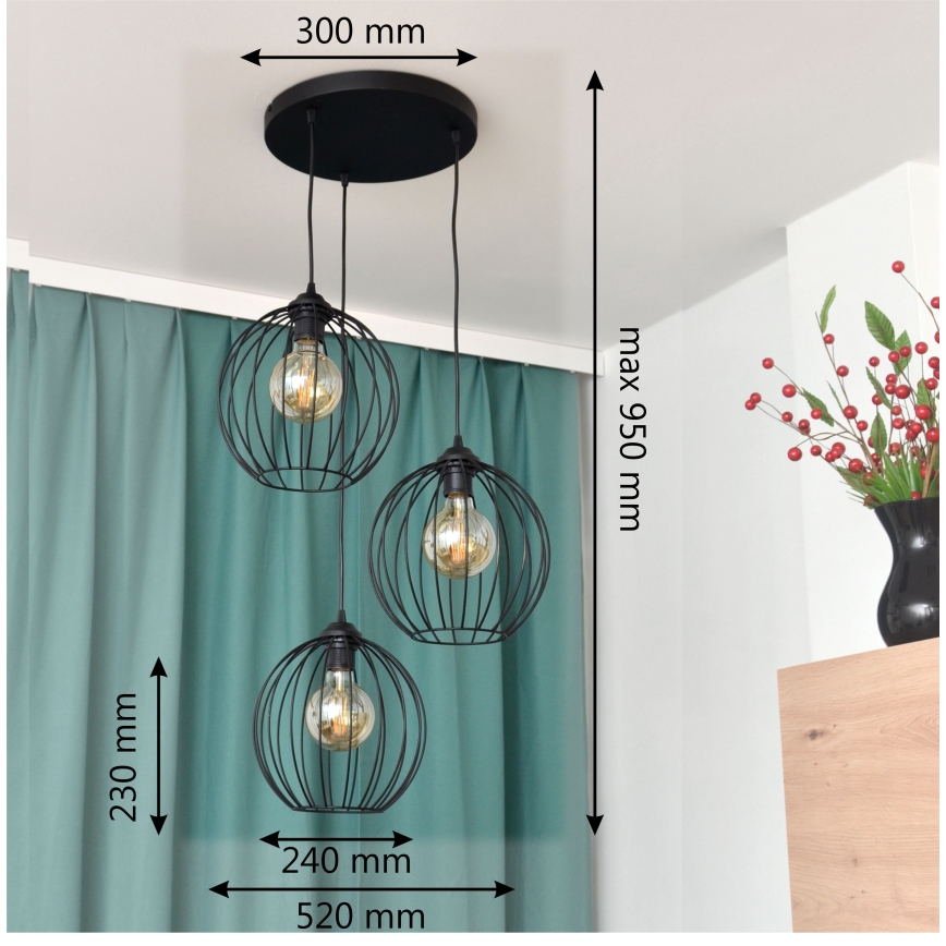 LED Hanglamp aan een koord MERCURE 3xE27/15W/230V ø 50 cm zwart