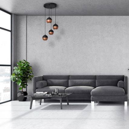 LED Hanglamp aan een koord MIDWAY 4xGU10/4,8W/230V zwart/koper