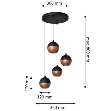 LED Hanglamp aan een koord MIDWAY 4xGU10/4,8W/230V zwart/koper