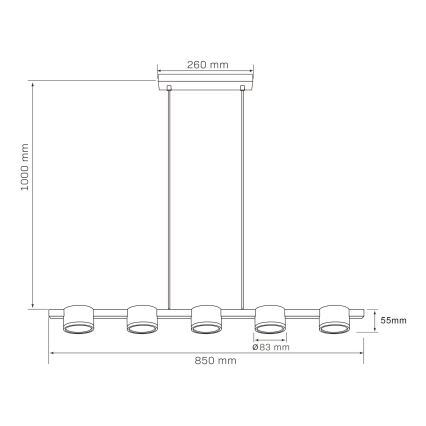 LED Hanglamp aan een koord MIRELLA 5xGX53/6W/230V zwart