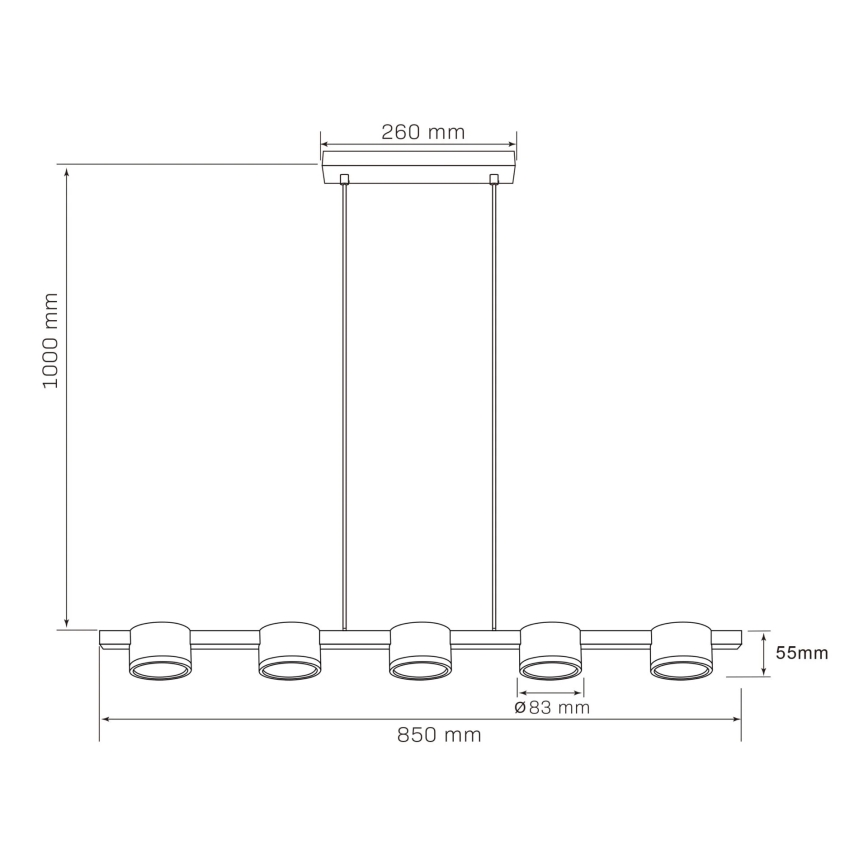 LED Hanglamp aan een koord MIRELLA 5xGX53/6W/230V zwart