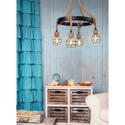 LED Hanglamp aan een koord ROPE ALEGRA 4xE27/10W/230V