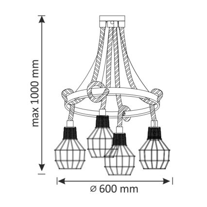 LED Hanglamp aan een koord ROPE ALEGRA 4xE27/10W/230V