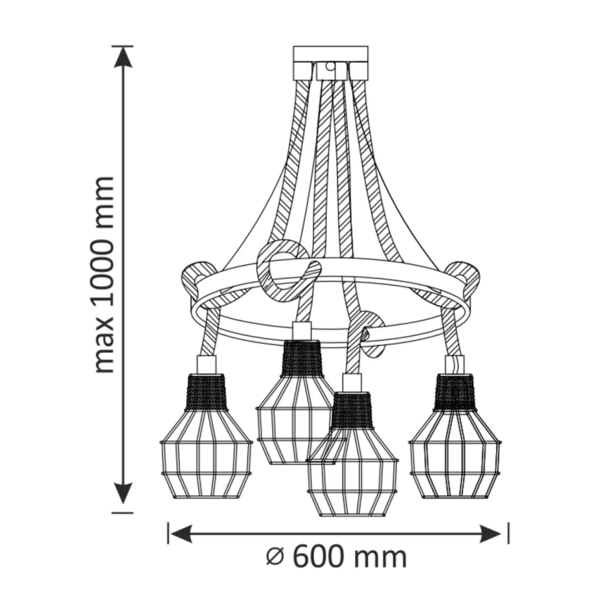 LED Hanglamp aan een koord ROPE ALEGRA 4xE27/10W/230V