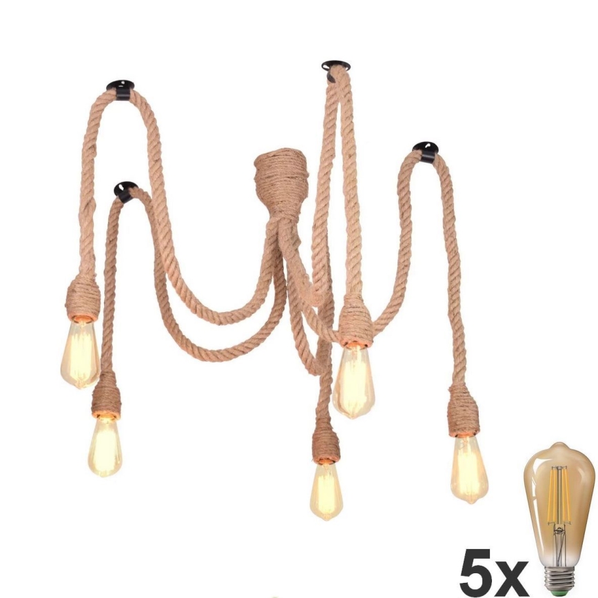 LED Hanglamp aan een koord ROPE CASA 5xE27/10W/230V spin