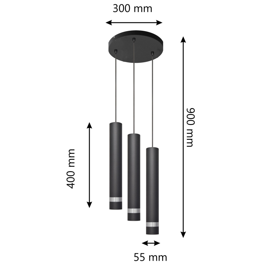 LED Hanglamp aan een koord TUBA 3xGU10/4,8W/230V zwart/glanzend chroom
