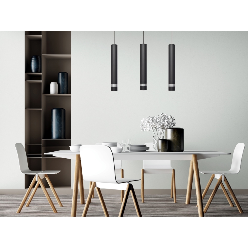 LED Hanglamp aan een koord TUBA 3xGU10/4,8W/230V zwart/glanzend chroom