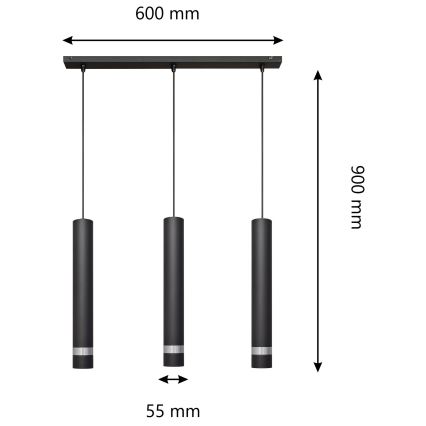 LED Hanglamp aan een koord TUBA 3xGU10/4,8W/230V zwart/glanzend chroom