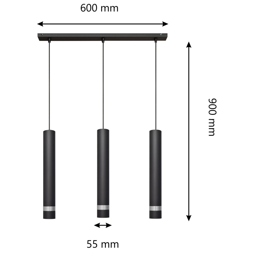 LED Hanglamp aan een koord TUBA 3xGU10/4,8W/230V zwart/glanzend chroom