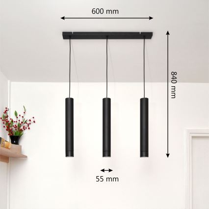 LED Hanglamp aan een koord TUBA 3xGU10/4,8W/230V zwart
