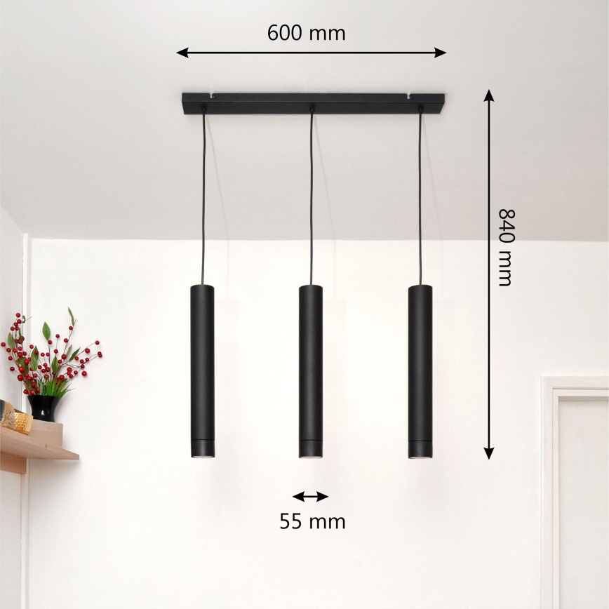 LED Hanglamp aan een koord TUBA 3xGU10/4,8W/230V zwart