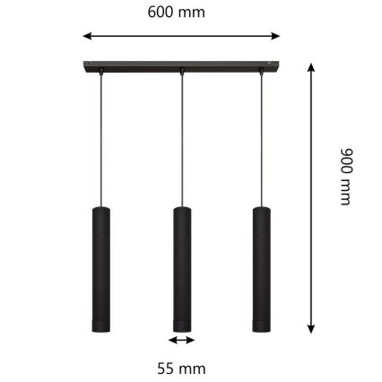 LED Hanglamp aan een koord TUBA 3xGU10/4,8W/230V zwart