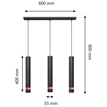 LED Hanglamp aan een koord TUBA 3xGU10/4,8W/230V zwart/koper
