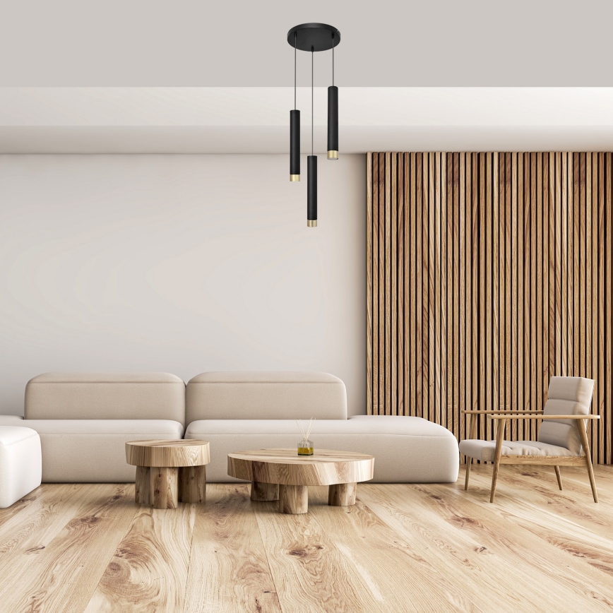 LED Hanglamp aan een koord TUBA 3xGU10/6,5W/230V zwart/goud