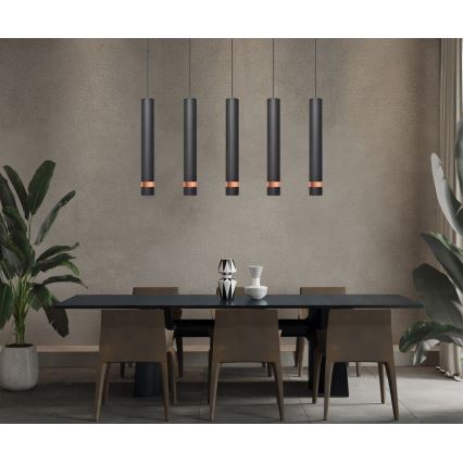 LED Hanglamp aan een koord TUBA 5xGU10/6,5W/230V zwart/koper