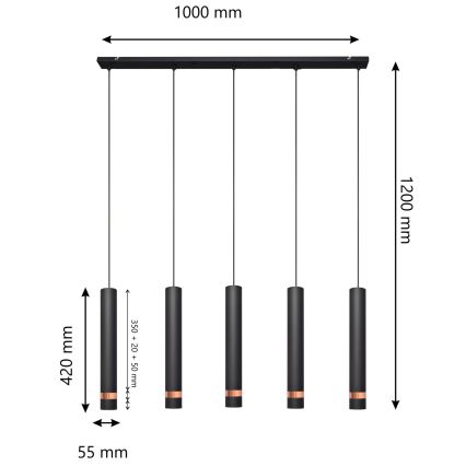 LED Hanglamp aan een koord TUBA 5xGU10/6,5W/230V zwart/koper