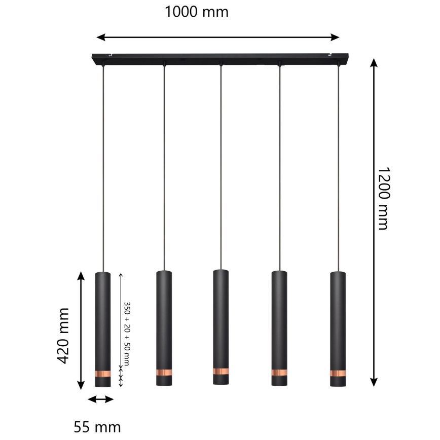 LED Hanglamp aan een koord TUBA 5xGU10/6,5W/230V zwart/koper