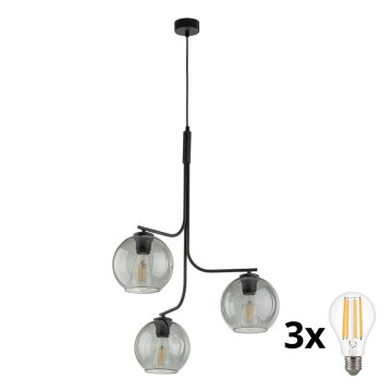 LED-hanglamp aan kabel CESAR 3xE27/15W/230V zwart/rookgrijs