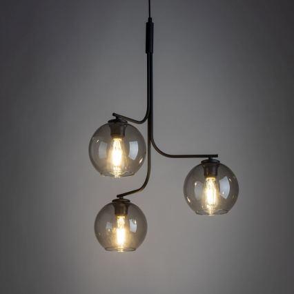 LED-hanglamp aan kabel CESAR 3xE27/15W/230V zwart/rookgrijs