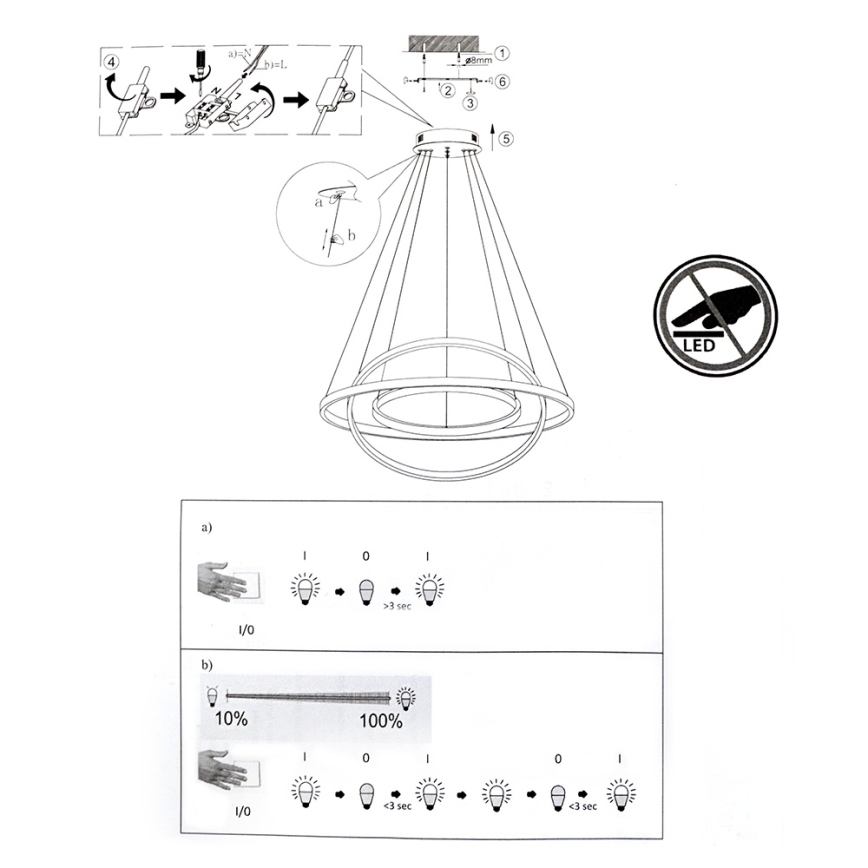Leuchten Direkt 11526-55 - LED Hanglamp aan koord dimbaar CIRCLE 1xLED/13,5W/230V + LED/19,5W + LED/24W